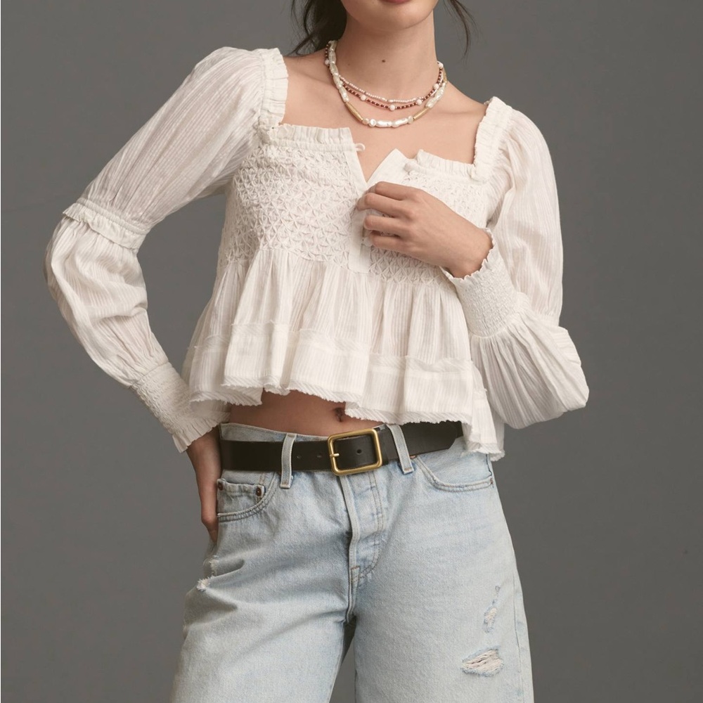By Anthropologie Puff-Sleeve Babydoll Top